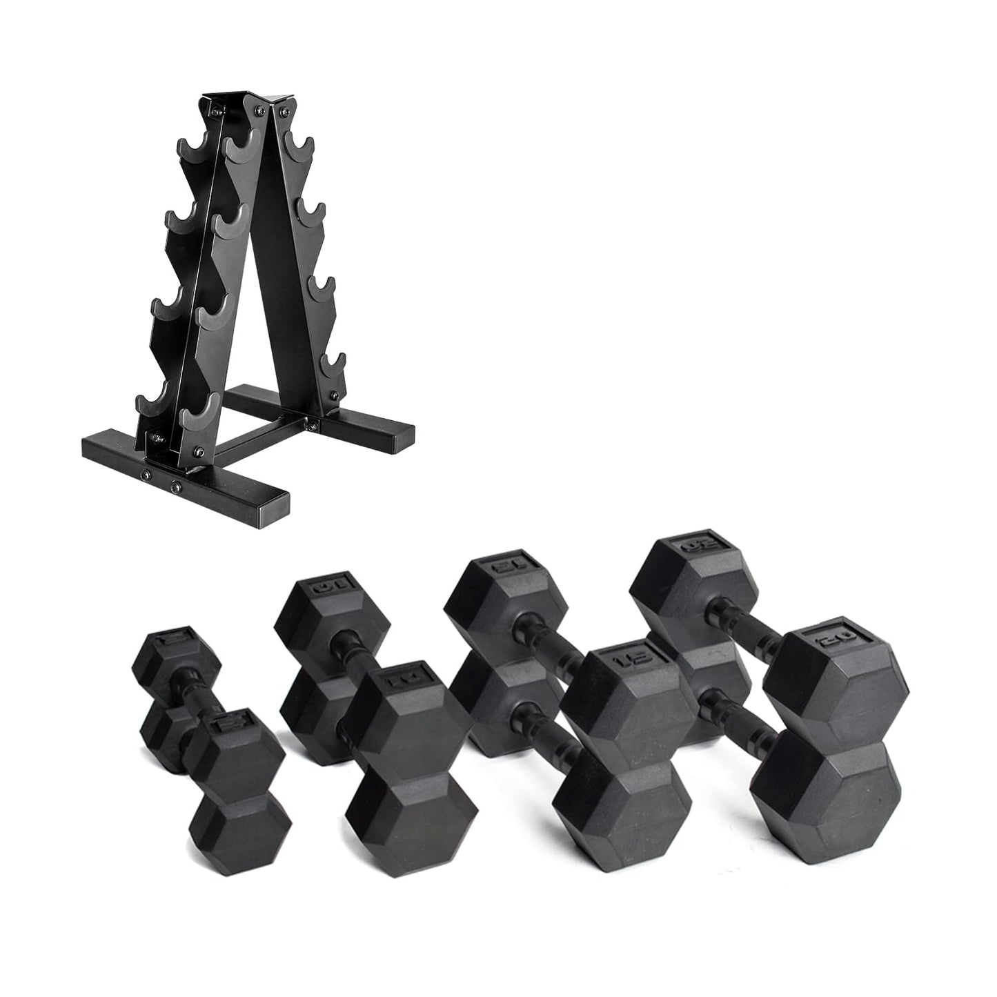CAP Barbell 150 LB Coated Hex Dumbbell Weight Set with Vertical Rack, Black