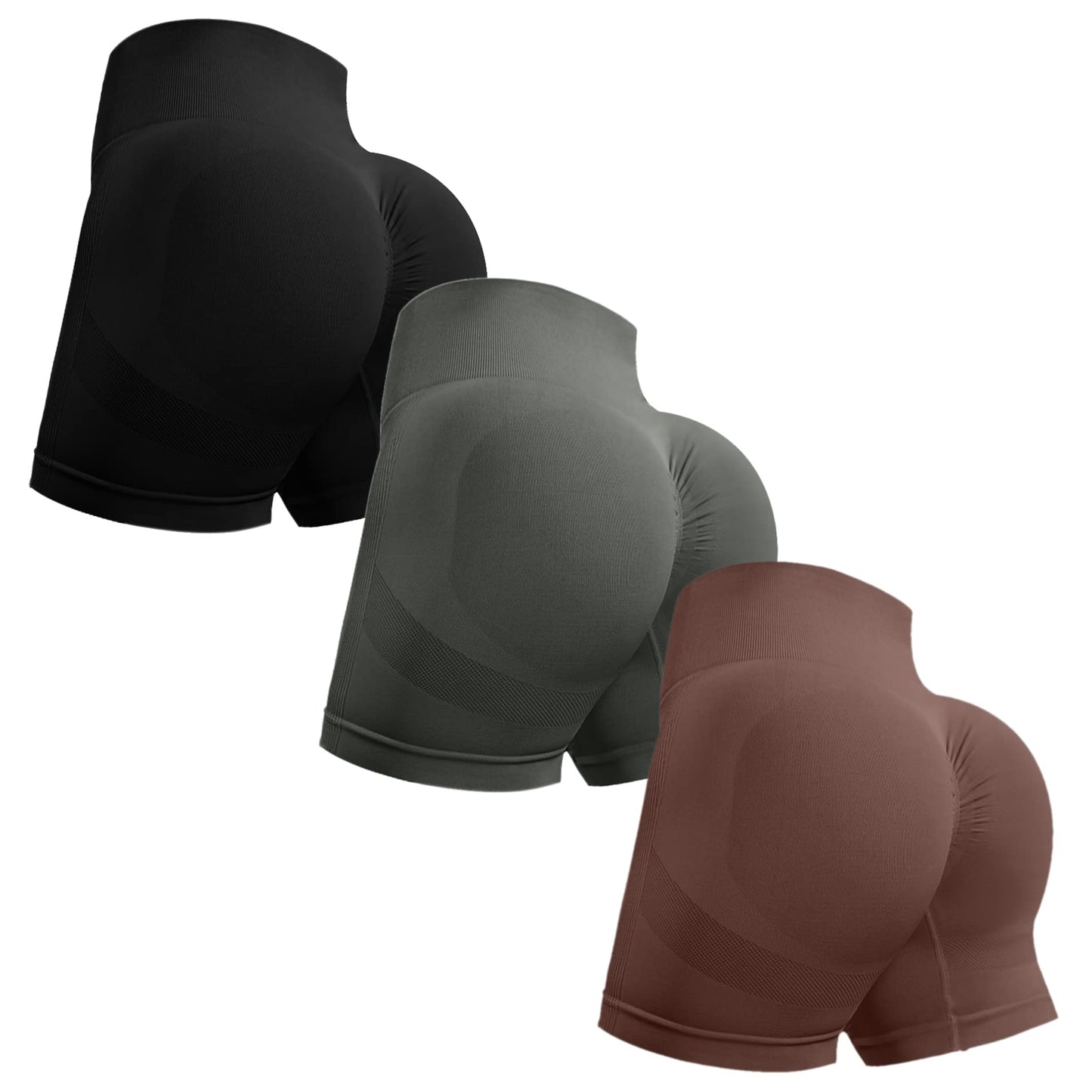OVESPORT 3 Piece Workout Shorts for Women Seamless Scrunch Butt Lifting High Waisted Yoga Gym Booty Running Short Pants