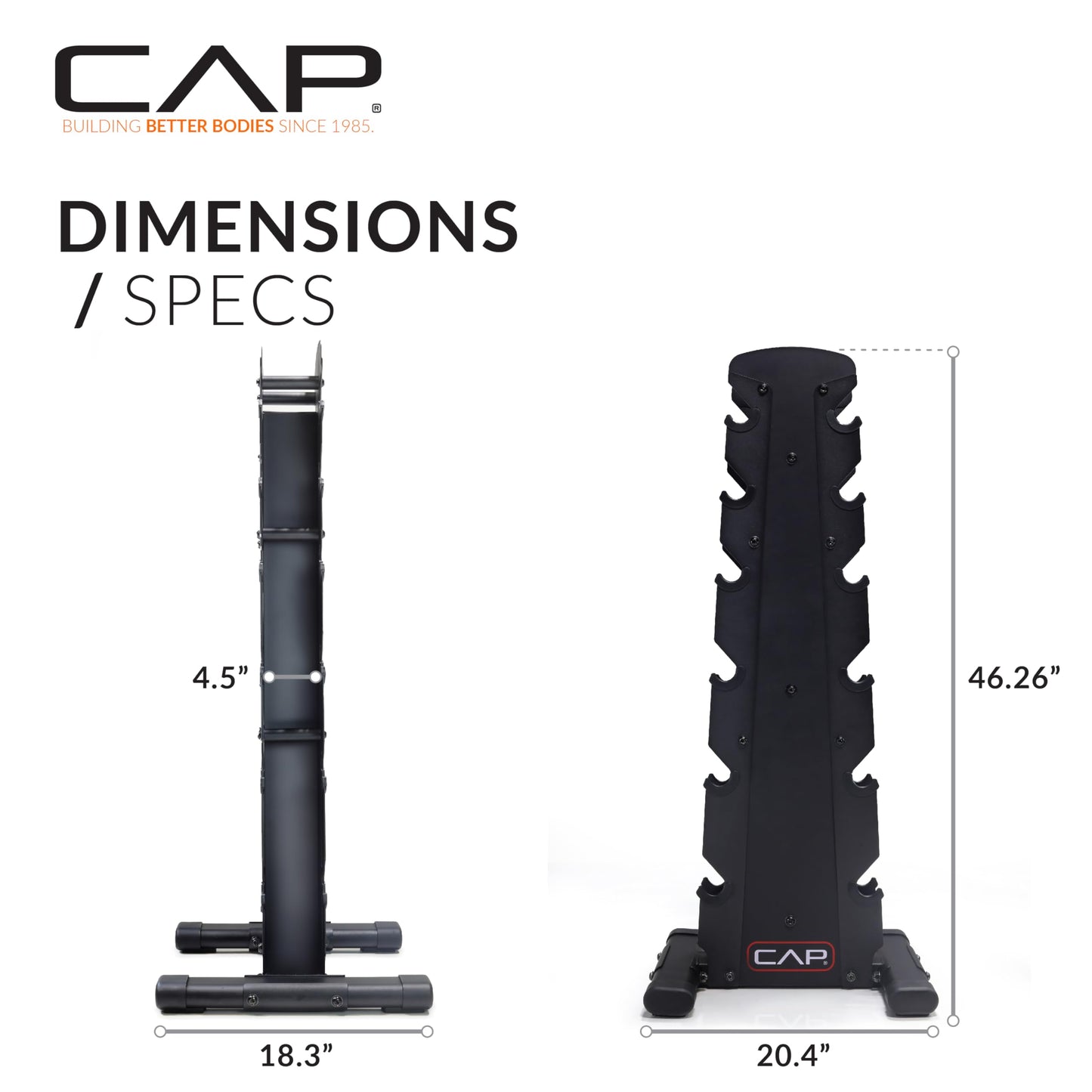 CAP Barbell 150 LB Coated Hex Dumbbell Weight Set with Vertical Rack, Black