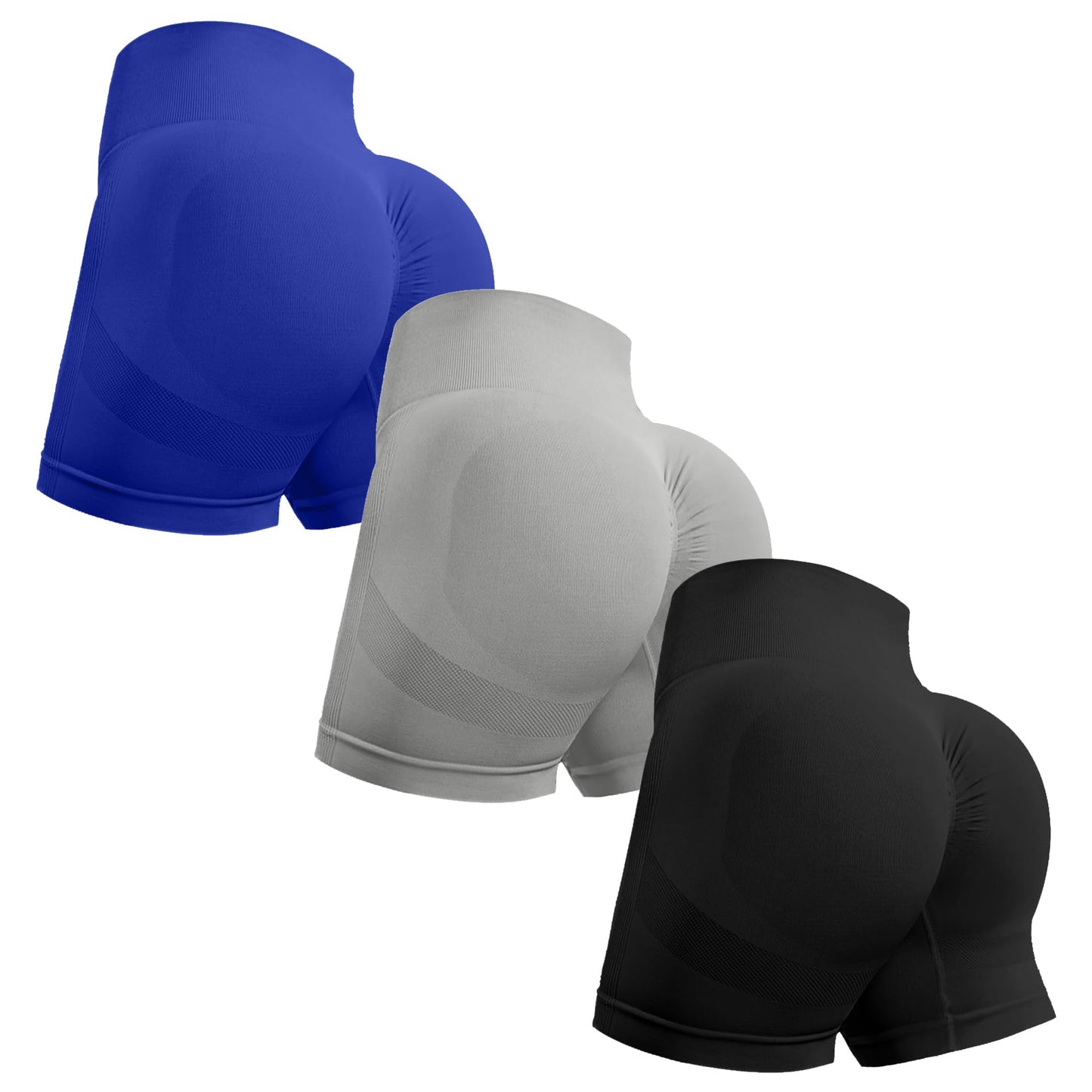 OVESPORT 3 Piece Workout Shorts for Women Seamless Scrunch Butt Lifting High Waisted Yoga Gym Booty Running Short Pants