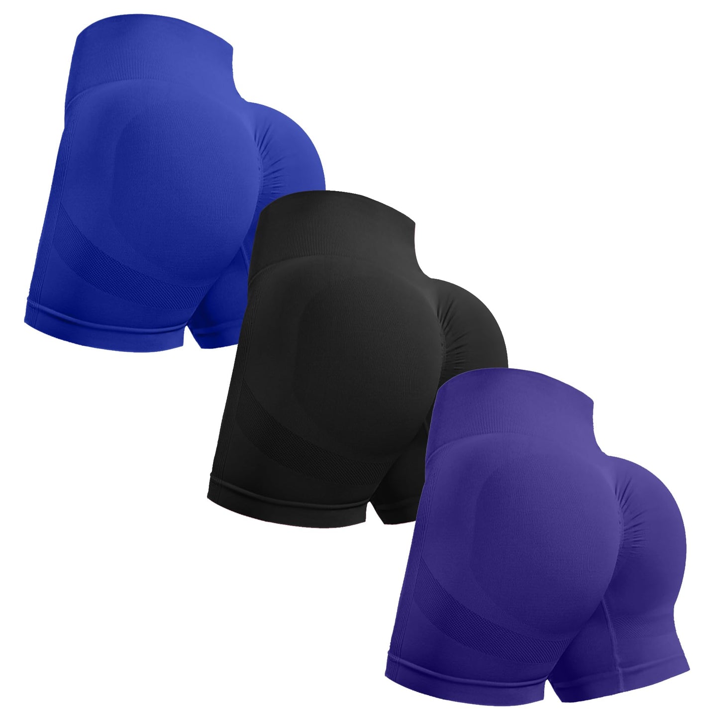OVESPORT 3 Piece Workout Shorts for Women Seamless Scrunch Butt Lifting High Waisted Yoga Gym Booty Running Short Pants
