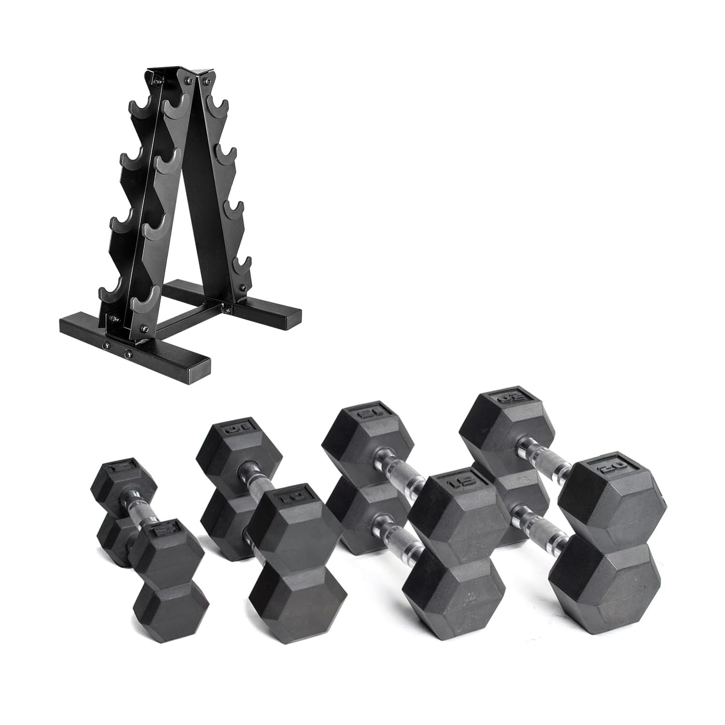 CAP Barbell 150 LB Coated Hex Dumbbell Weight Set with Vertical Rack, Black