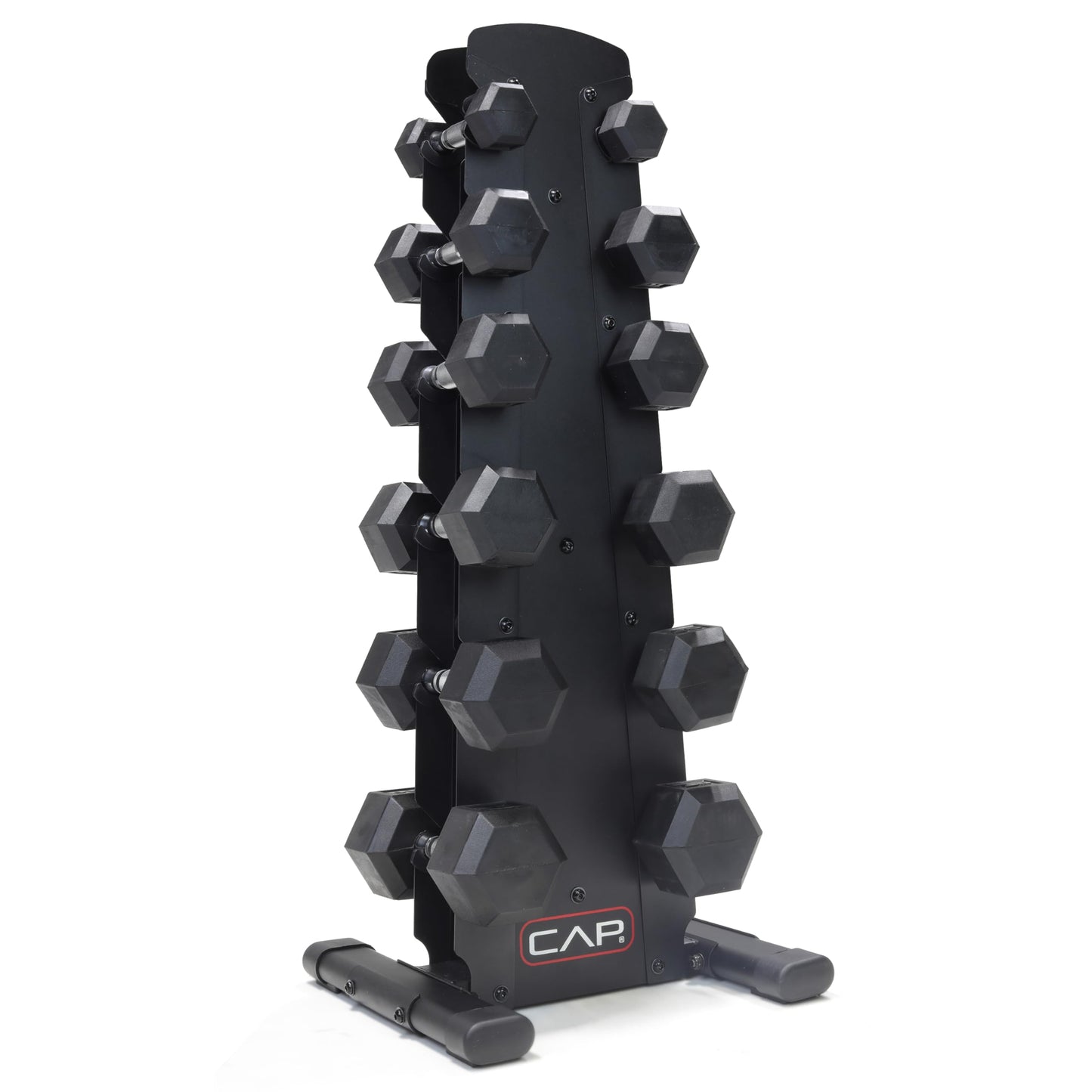 CAP Barbell 150 LB Coated Hex Dumbbell Weight Set with Vertical Rack, Black