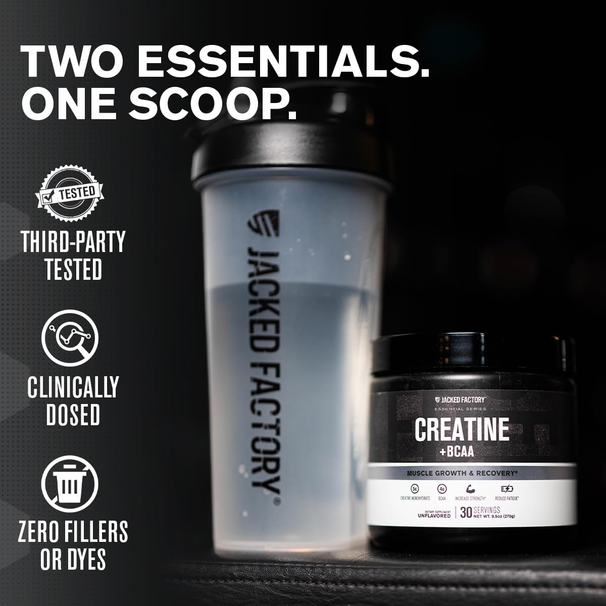 Jacked Factory Creatine + Glutamine - Creatine Supplement with L-Glutamine for Muscle Recovery, Muscle Growth, Increased Strength, Enhanced Energy Output, and Gut Health - 30 Servings, Unflavored