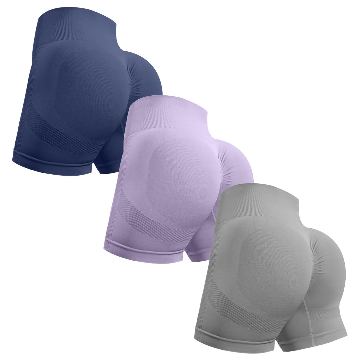 OVESPORT 3 Piece Workout Shorts for Women Seamless Scrunch Butt Lifting High Waisted Yoga Gym Booty Running Short Pants