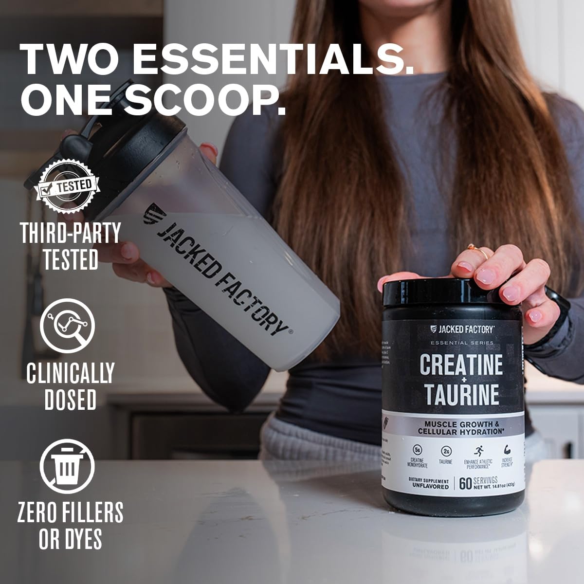 Jacked Factory Creatine + Glutamine - Creatine Supplement with L-Glutamine for Muscle Recovery, Muscle Growth, Increased Strength, Enhanced Energy Output, and Gut Health - 30 Servings, Unflavored