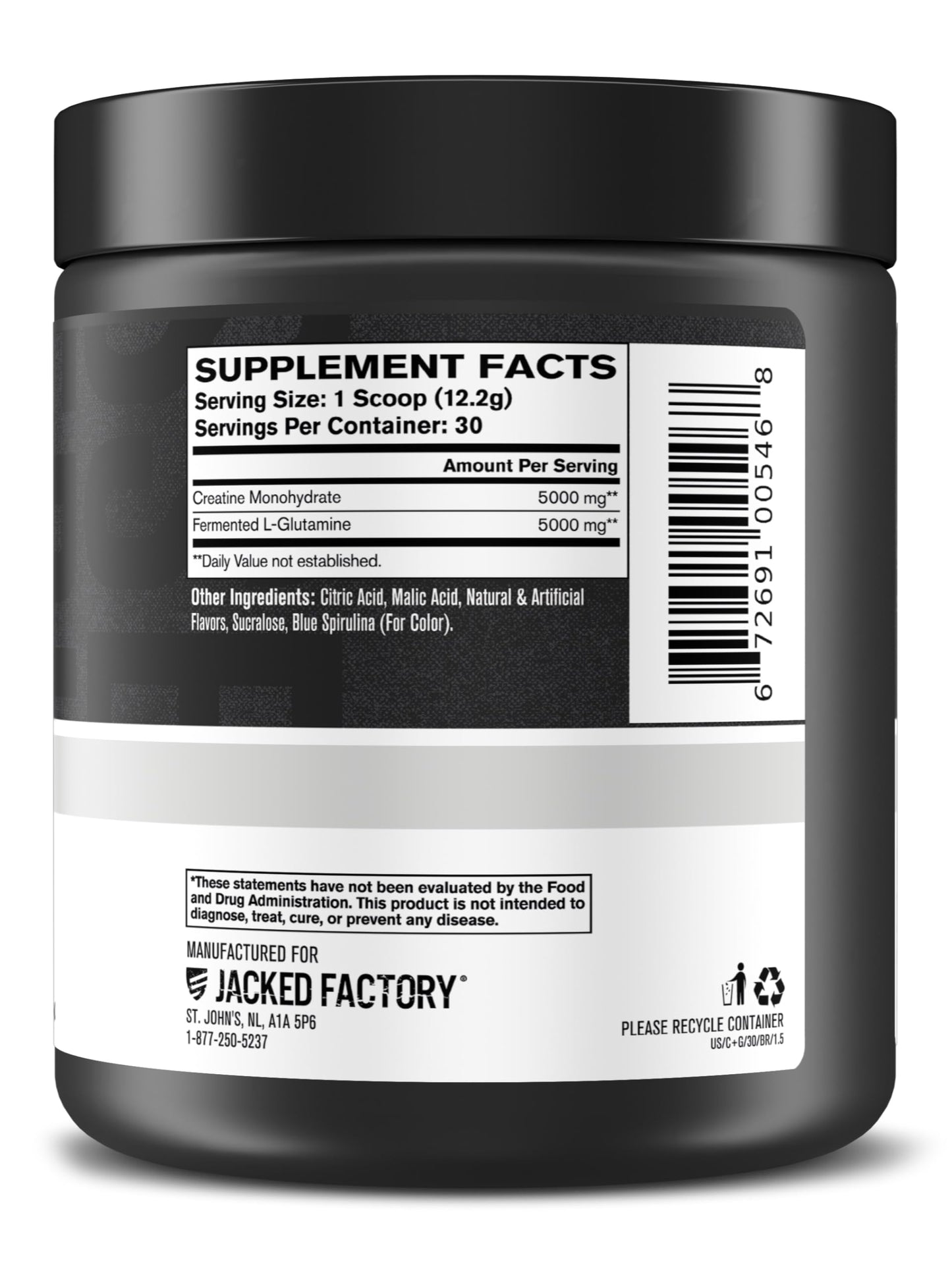 Jacked Factory Creatine + Glutamine - Creatine Supplement with L-Glutamine for Muscle Recovery, Muscle Growth, Increased Strength, Enhanced Energy Output, and Gut Health - 30 Servings, Unflavored