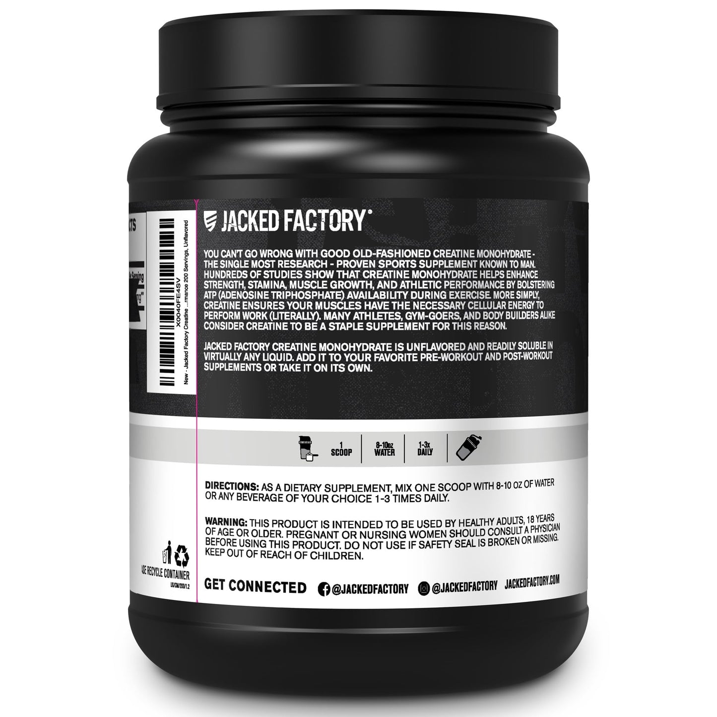 Jacked Factory Creatine + Glutamine - Creatine Supplement with L-Glutamine for Muscle Recovery, Muscle Growth, Increased Strength, Enhanced Energy Output, and Gut Health - 30 Servings, Unflavored