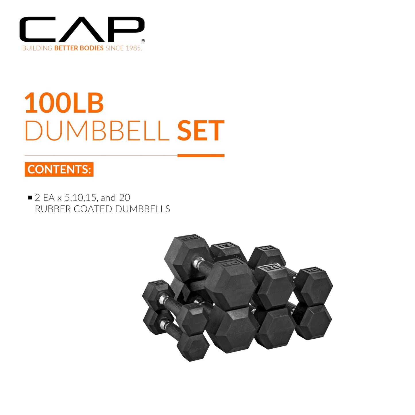 CAP Barbell 150 LB Coated Hex Dumbbell Weight Set with Vertical Rack, Black
