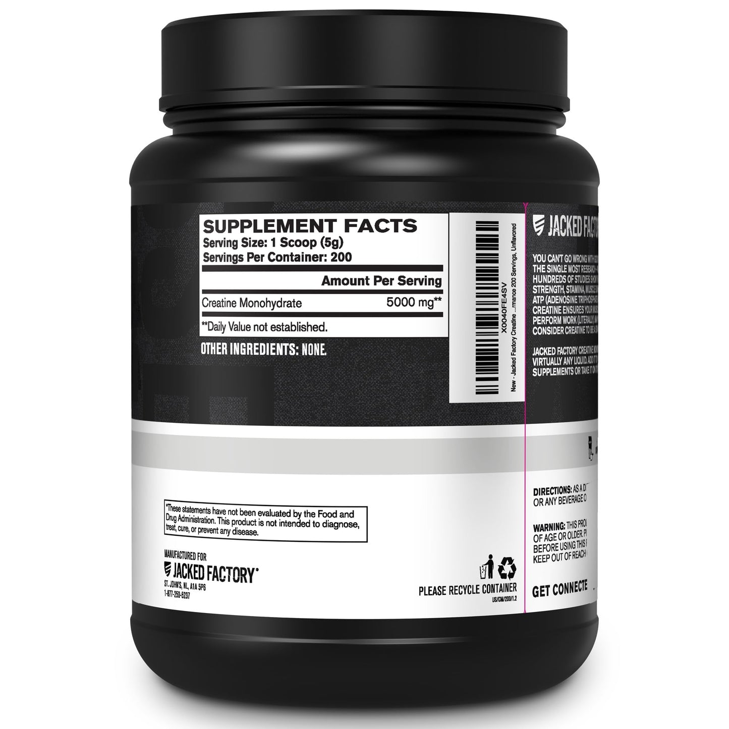 Jacked Factory Creatine + Glutamine - Creatine Supplement with L-Glutamine for Muscle Recovery, Muscle Growth, Increased Strength, Enhanced Energy Output, and Gut Health - 30 Servings, Unflavored