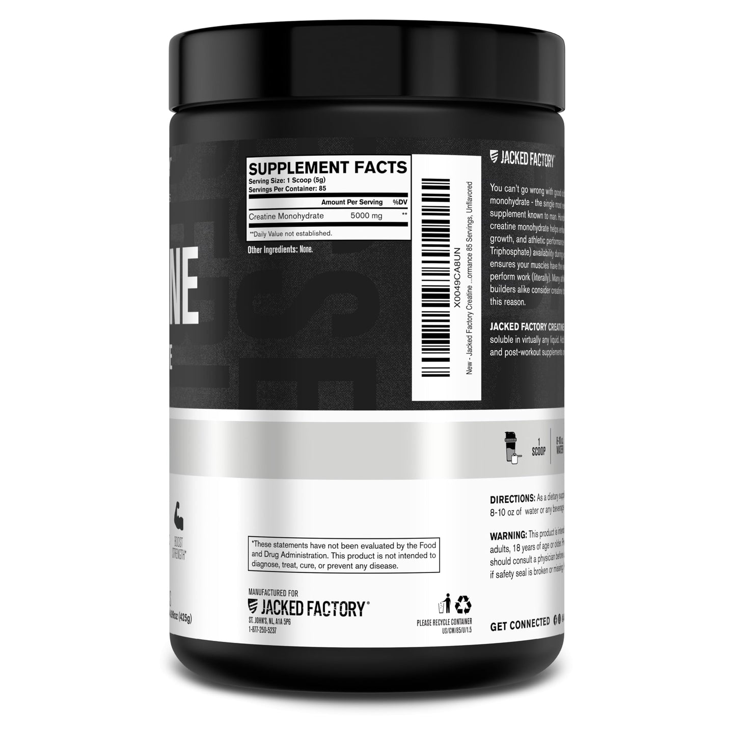 Jacked Factory Creatine + Glutamine - Creatine Supplement with L-Glutamine for Muscle Recovery, Muscle Growth, Increased Strength, Enhanced Energy Output, and Gut Health - 30 Servings, Unflavored