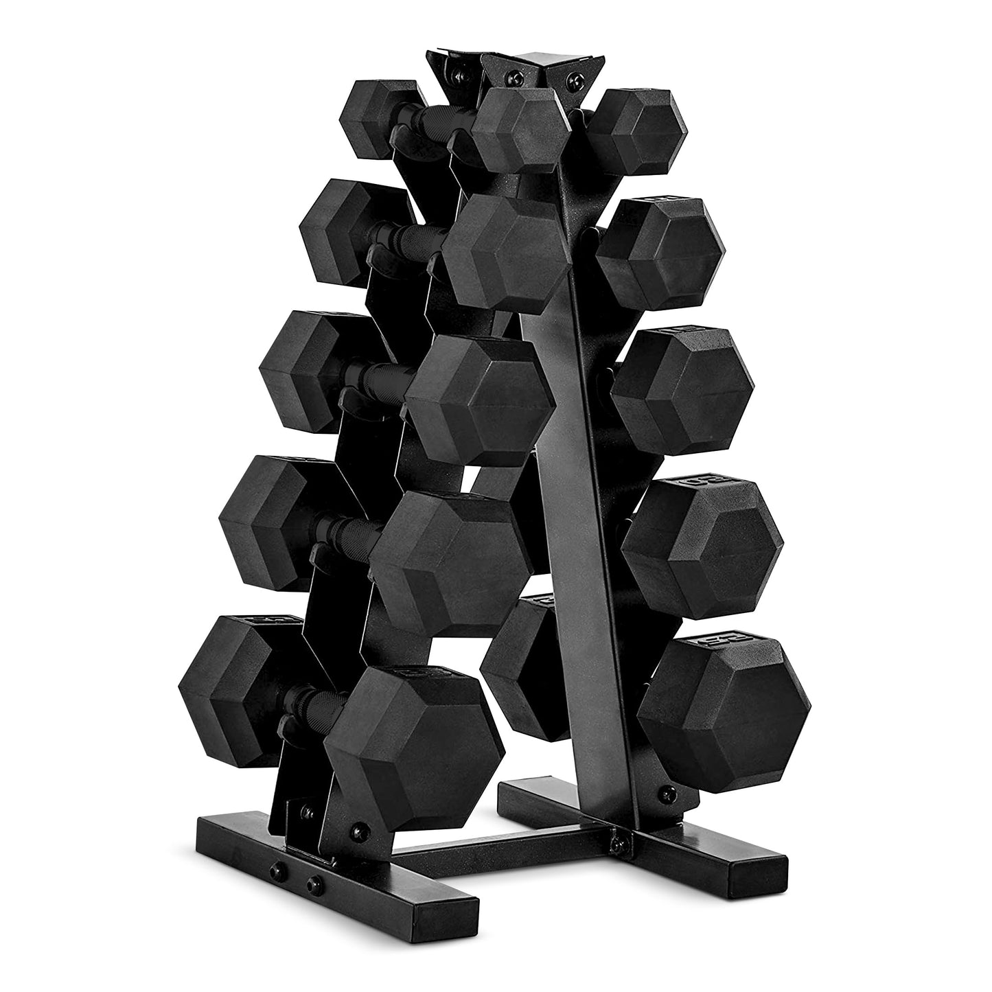 CAP Barbell 150 LB Coated Hex Dumbbell Weight Set with Vertical Rack, Black