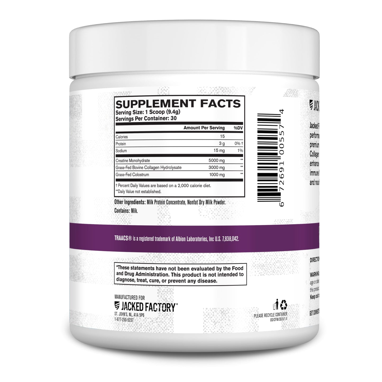 Jacked Factory Creatine + Glutamine - Creatine Supplement with L-Glutamine for Muscle Recovery, Muscle Growth, Increased Strength, Enhanced Energy Output, and Gut Health - 30 Servings, Unflavored