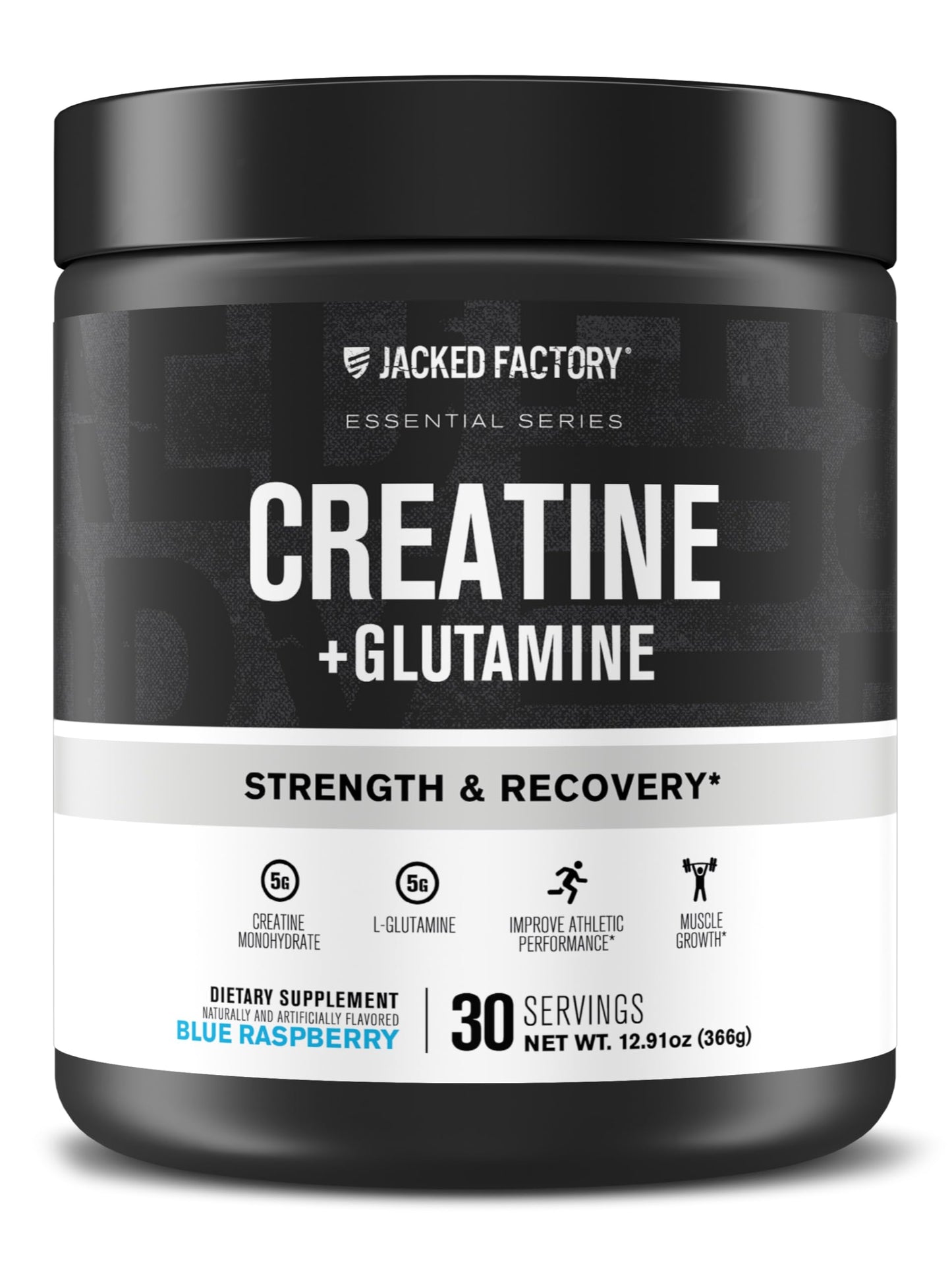 Jacked Factory Creatine + Glutamine - Creatine Supplement with L-Glutamine for Muscle Recovery, Muscle Growth, Increased Strength, Enhanced Energy Output, and Gut Health - 30 Servings, Unflavored