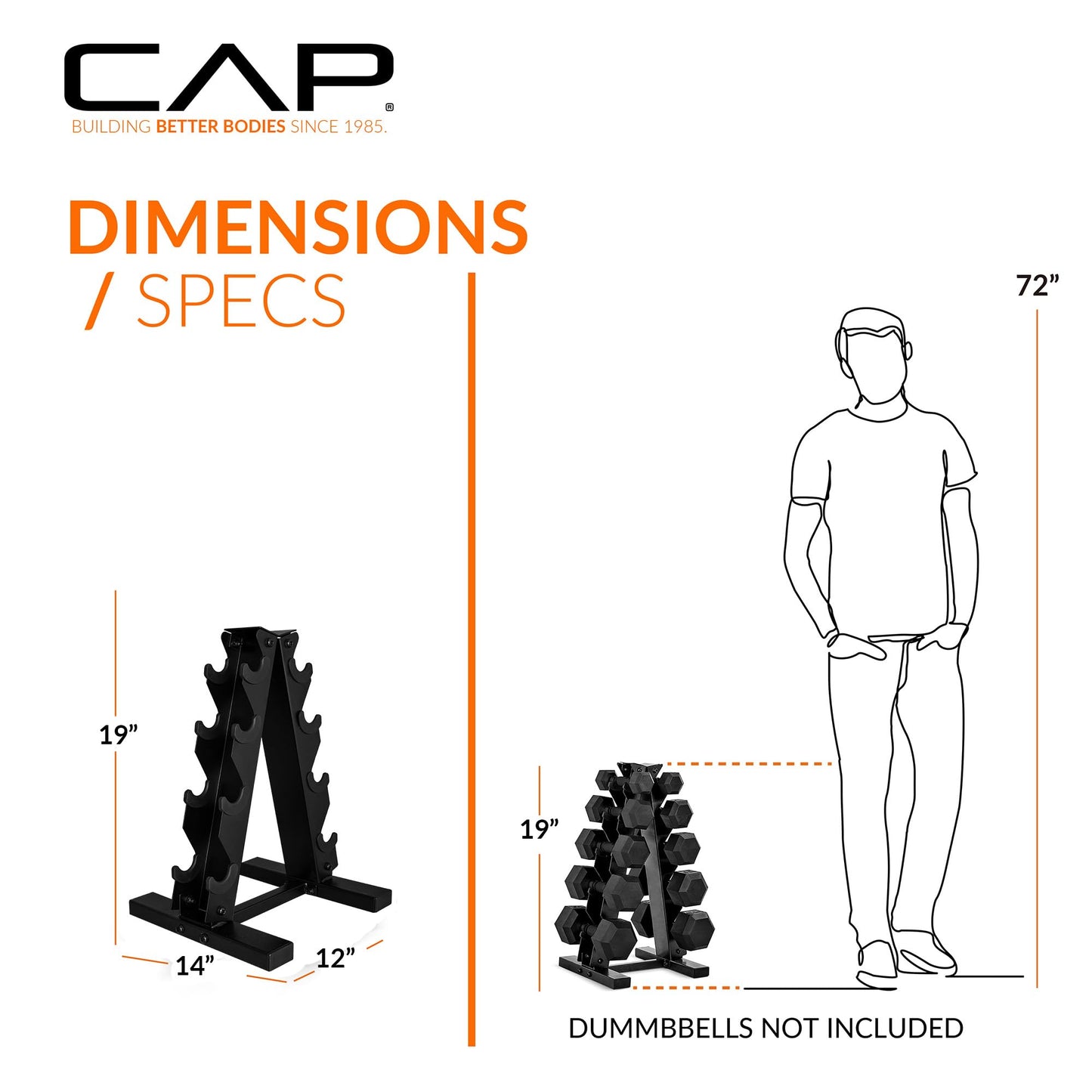 CAP Barbell 150 LB Coated Hex Dumbbell Weight Set with Vertical Rack, Black