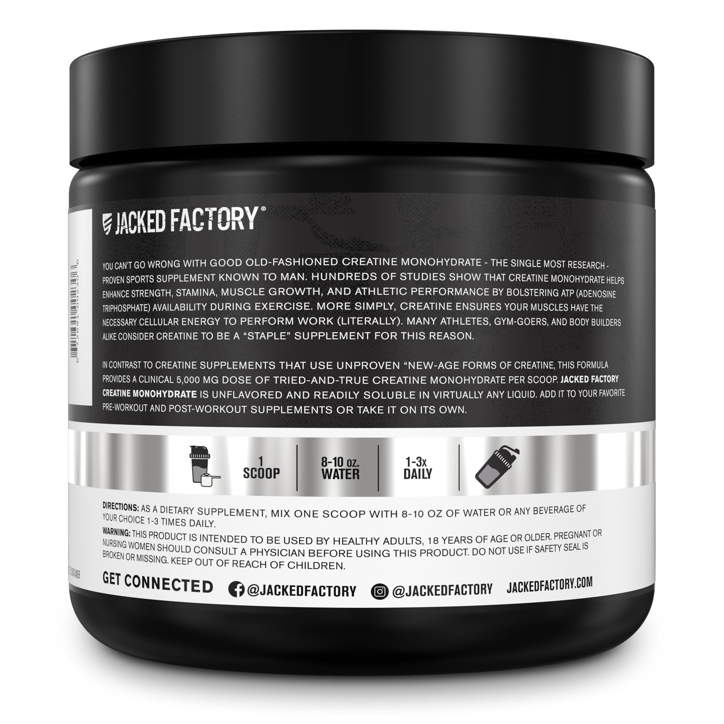 Jacked Factory Creatine + Glutamine - Creatine Supplement with L-Glutamine for Muscle Recovery, Muscle Growth, Increased Strength, Enhanced Energy Output, and Gut Health - 30 Servings, Unflavored