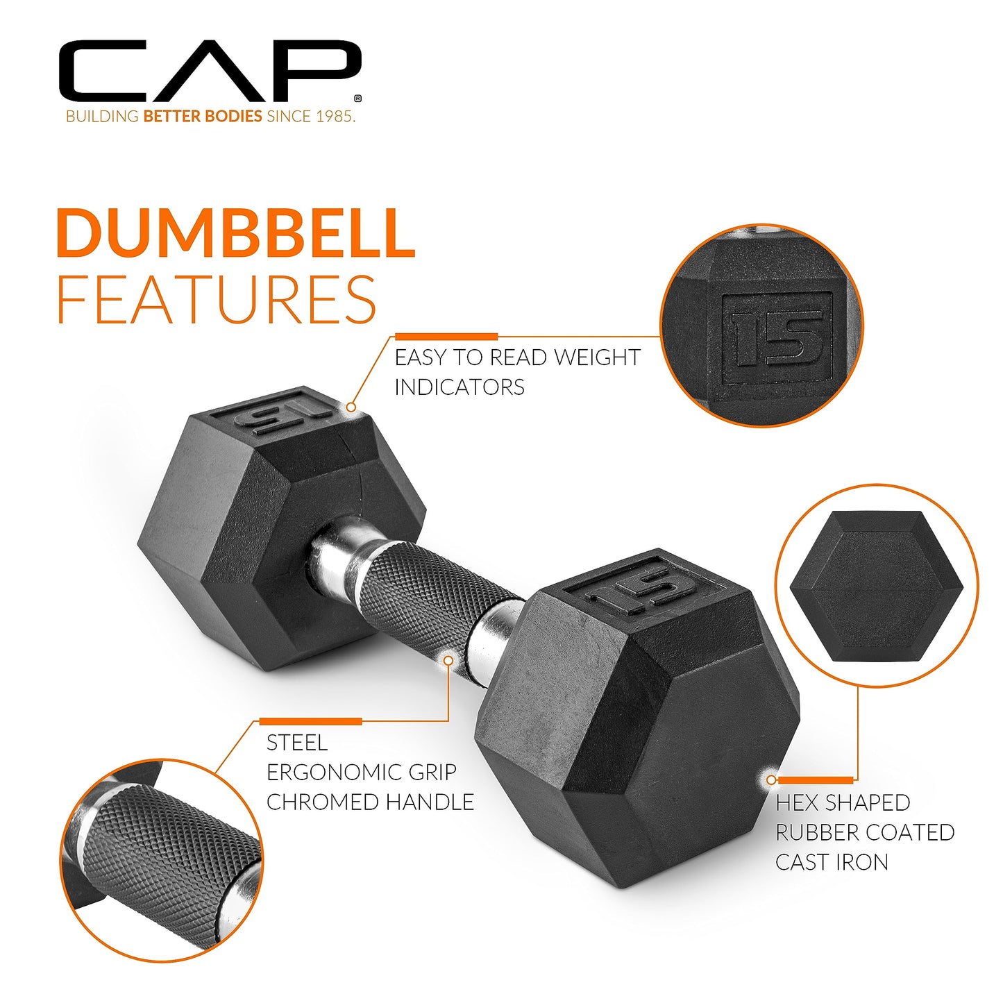 CAP Barbell 150 LB Coated Hex Dumbbell Weight Set with Vertical Rack, Black