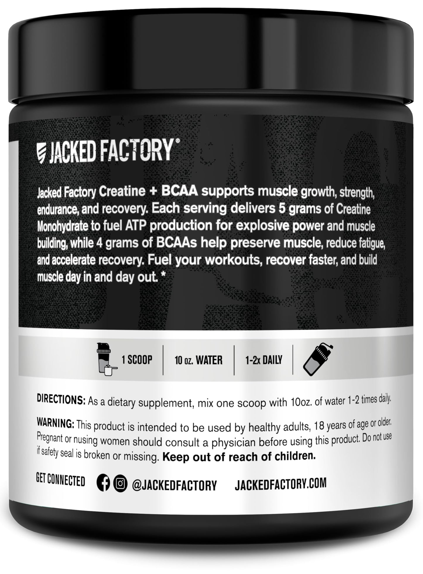 Jacked Factory Creatine + Glutamine - Creatine Supplement with L-Glutamine for Muscle Recovery, Muscle Growth, Increased Strength, Enhanced Energy Output, and Gut Health - 30 Servings, Unflavored