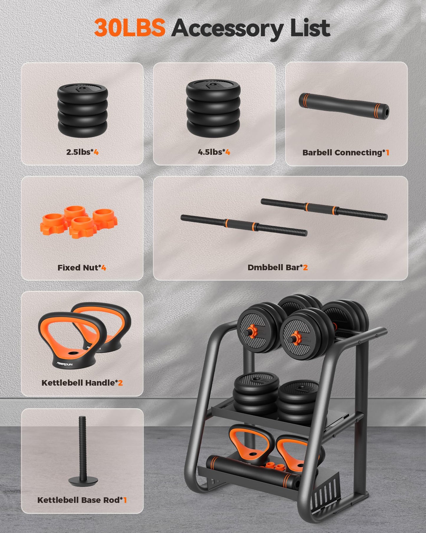 FEIERDUN Adjustable Dumbbells, 45lbs Free Weight Set with Connector, 4 in1 Dumbbells Set Used as Barbell, Kettlebells, Push up Stand, Fitness Exercises for Home Gym Suitable Men/Women