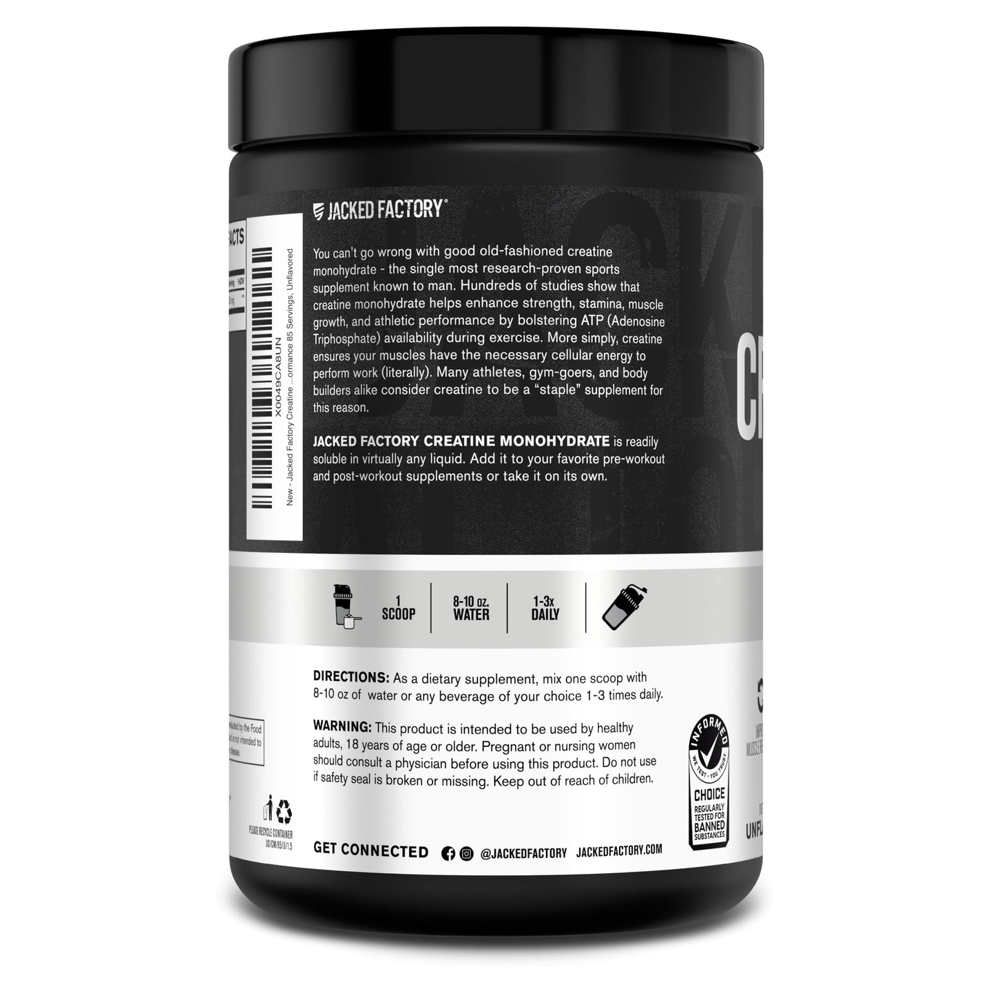 Jacked Factory Creatine + Glutamine - Creatine Supplement with L-Glutamine for Muscle Recovery, Muscle Growth, Increased Strength, Enhanced Energy Output, and Gut Health - 30 Servings, Unflavored