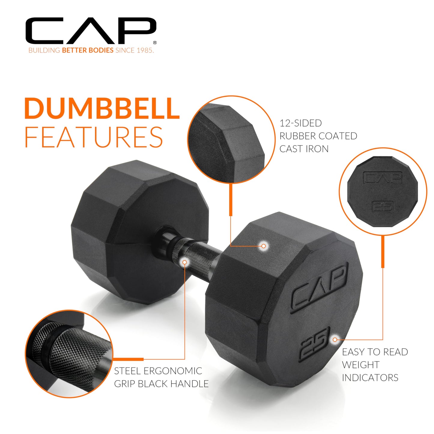 CAP Barbell 150 LB Coated Hex Dumbbell Weight Set with Vertical Rack, Black