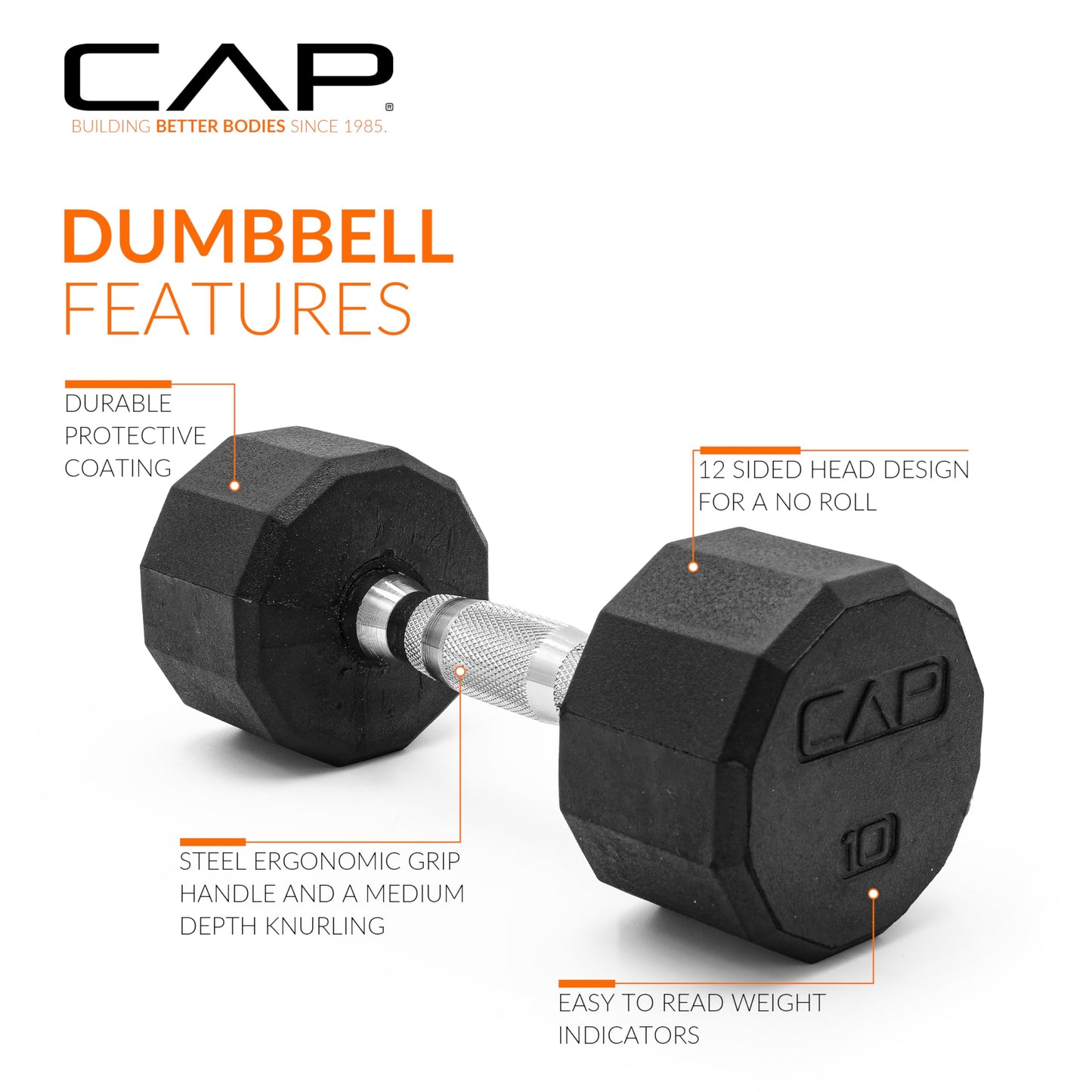 CAP Barbell 150 LB Coated Hex Dumbbell Weight Set with Vertical Rack, Black