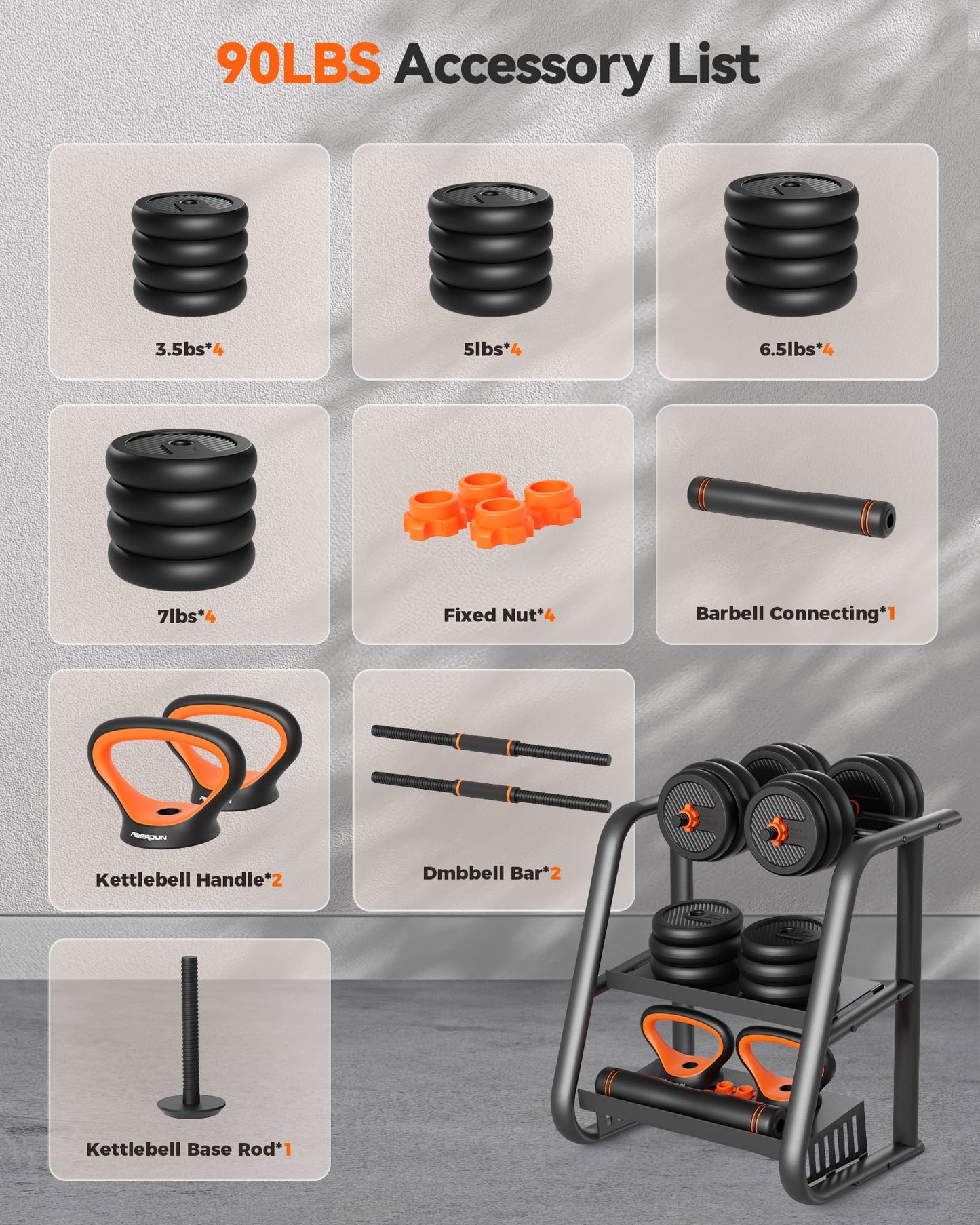 FEIERDUN Adjustable Dumbbells, 45lbs Free Weight Set with Connector, 4 in1 Dumbbells Set Used as Barbell, Kettlebells, Push up Stand, Fitness Exercises for Home Gym Suitable Men/Women