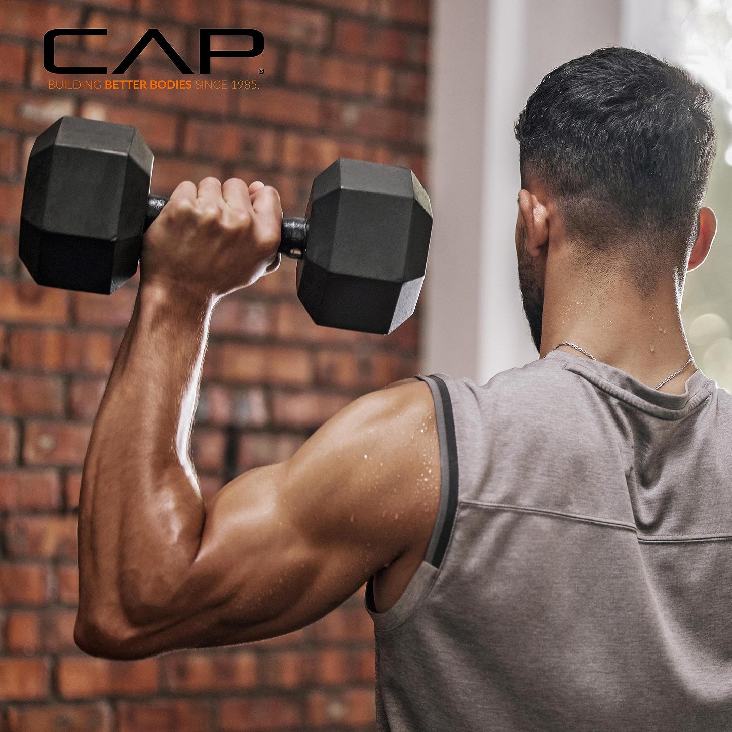 CAP Barbell 150 LB Coated Hex Dumbbell Weight Set with Vertical Rack, Black
