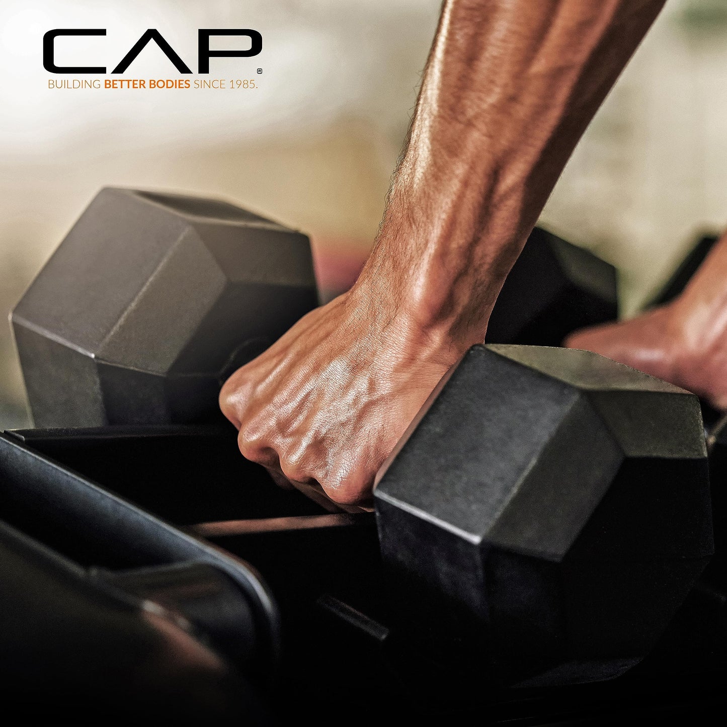 CAP Barbell 150 LB Coated Hex Dumbbell Weight Set with Vertical Rack, Black