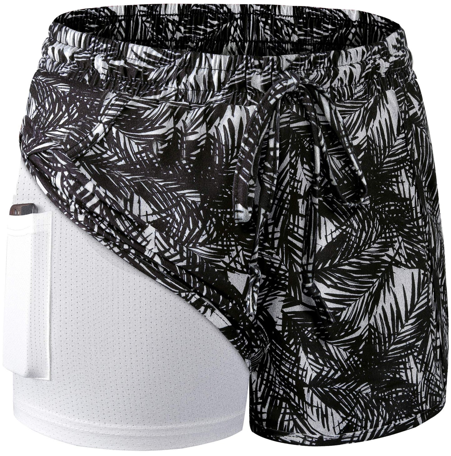 BLEVONH Women Yoga Running Shorts 2 in 1 Workout Athletic Shorts with Pockets Black Grey XL
