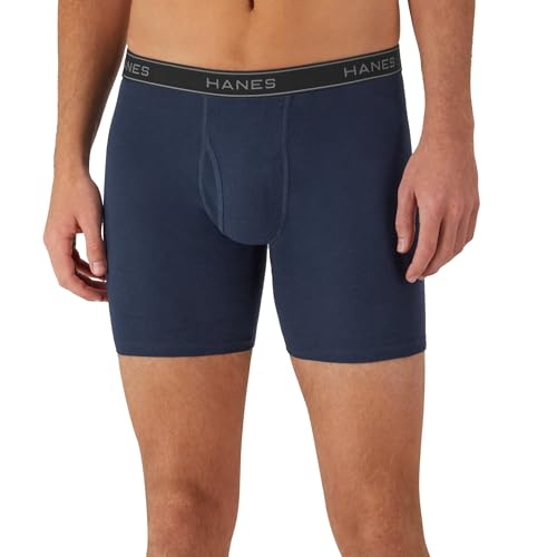 Hanes Men's Boxer Soft Breathable Cotton ComfortFlex Waistband, Multipack Brief Underwear, 6 Pack - Black/Gray, Large