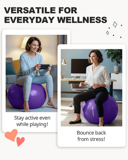 Trideer Yoga Ball for Exercise, Pregnancy & Birthing, 5 Sizes Exercise Ball for Physical Therapy, Stability, Fitness, Quick Pump Included