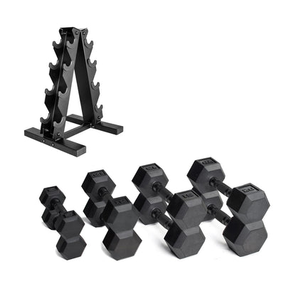 CAP Barbell 150 LB Coated Hex Dumbbell Weight Set with Vertical Rack, Black
