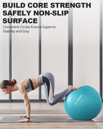 Trideer Yoga Ball for Exercise, Pregnancy & Birthing, 5 Sizes Exercise Ball for Physical Therapy, Stability, Fitness, Quick Pump Included