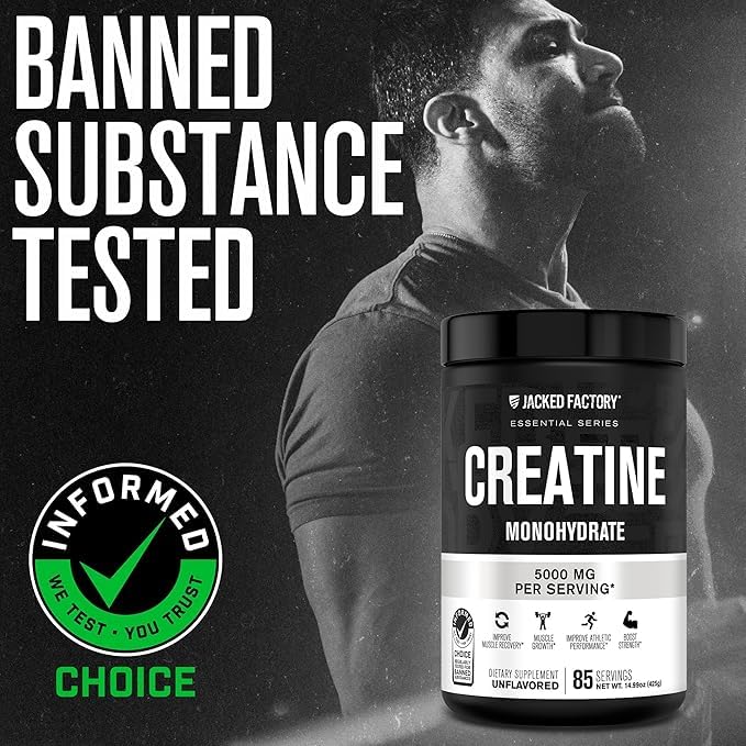Jacked Factory Creatine + Glutamine - Creatine Supplement with L-Glutamine for Muscle Recovery, Muscle Growth, Increased Strength, Enhanced Energy Output, and Gut Health - 30 Servings, Unflavored