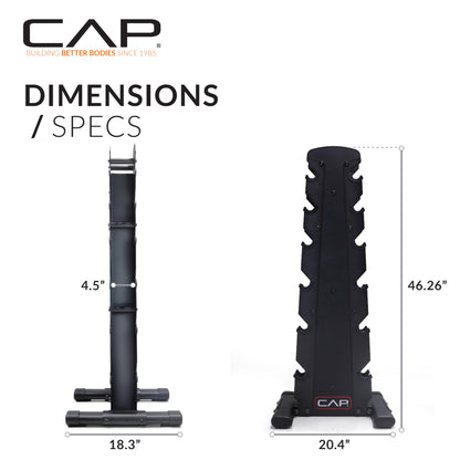 CAP Barbell 150 LB Coated Hex Dumbbell Weight Set with Vertical Rack, Black