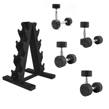 CAP Barbell 150 LB Coated Hex Dumbbell Weight Set with Vertical Rack, Black