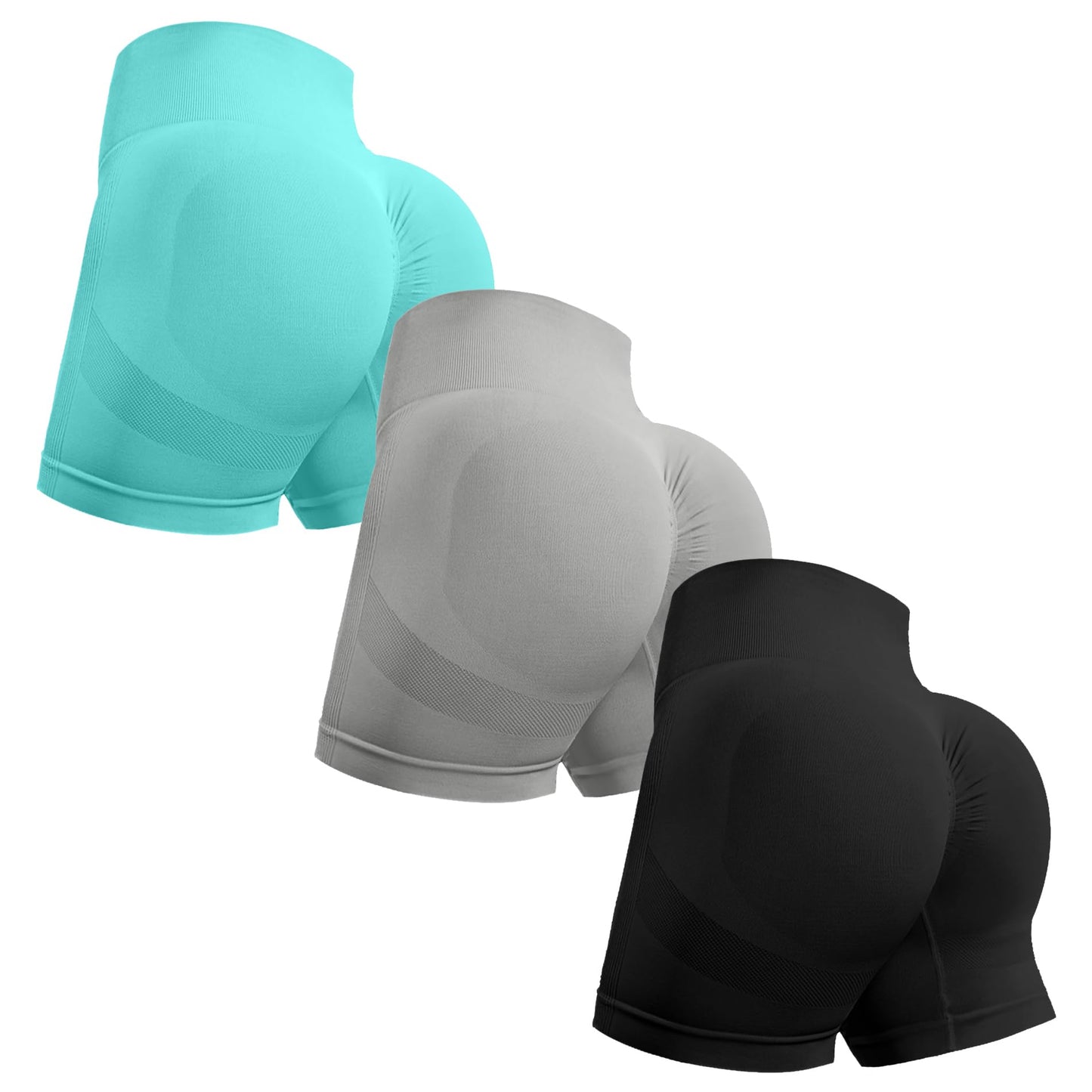 OVESPORT 3 Piece Workout Shorts for Women Seamless Scrunch Butt Lifting High Waisted Yoga Gym Booty Running Short Pants