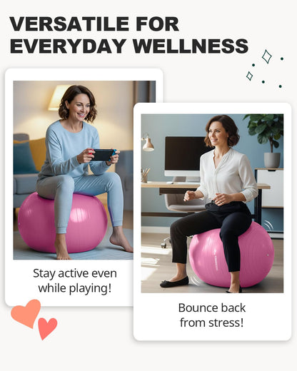 Trideer Yoga Ball for Exercise, Pregnancy & Birthing, 5 Sizes Exercise Ball for Physical Therapy, Stability, Fitness, Quick Pump Included