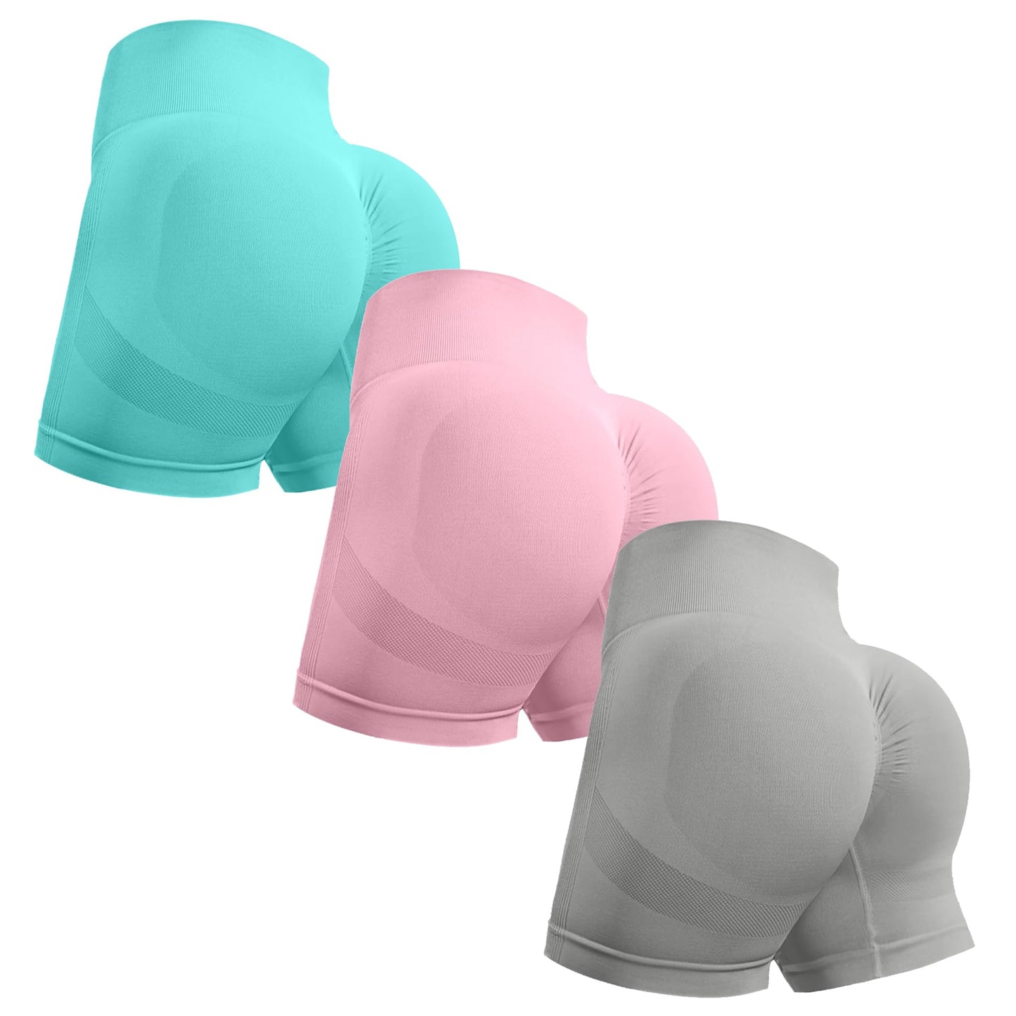 OVESPORT 3 Piece Workout Shorts for Women Seamless Scrunch Butt Lifting High Waisted Yoga Gym Booty Running Short Pants