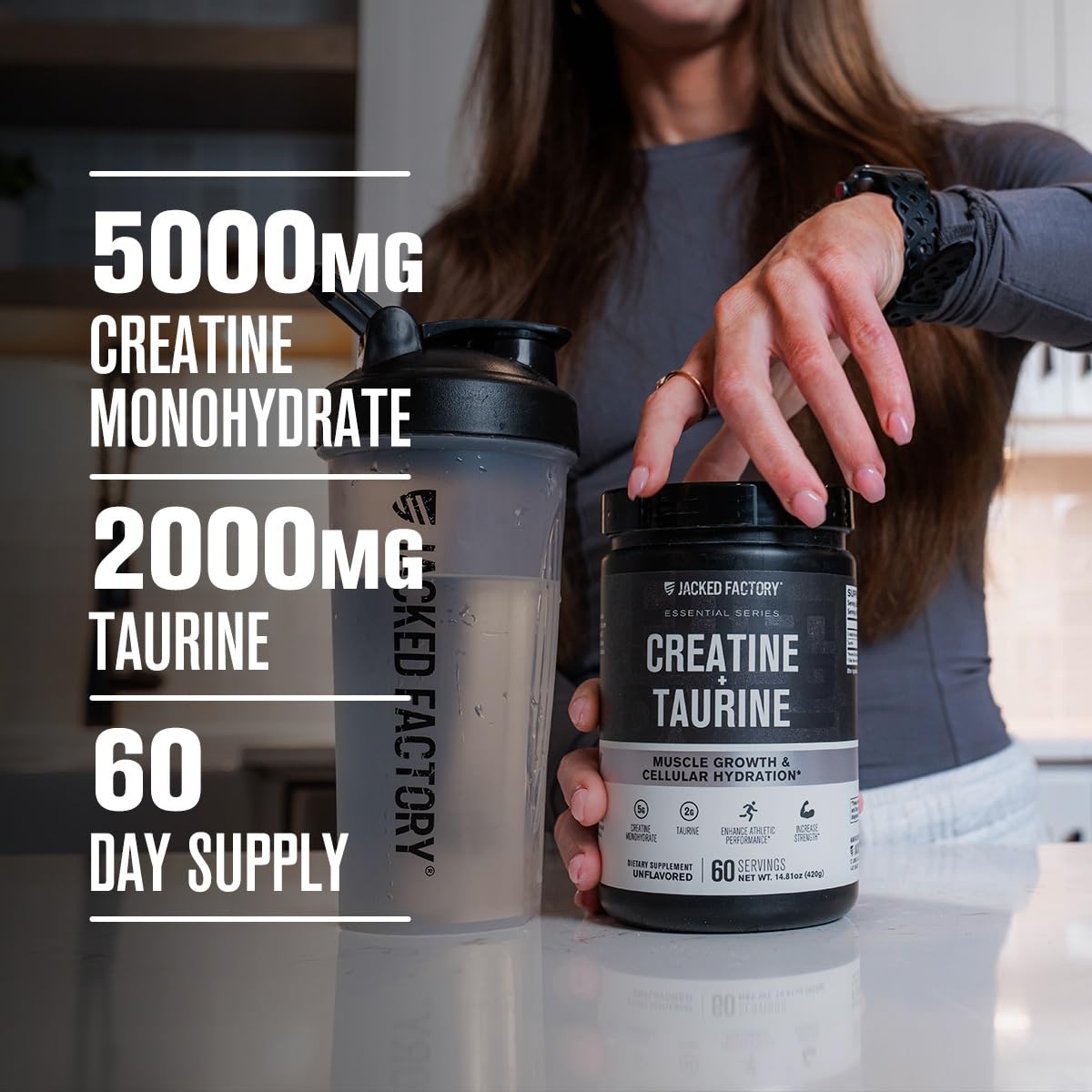 Jacked Factory Creatine + Glutamine - Creatine Supplement with L-Glutamine for Muscle Recovery, Muscle Growth, Increased Strength, Enhanced Energy Output, and Gut Health - 30 Servings, Unflavored