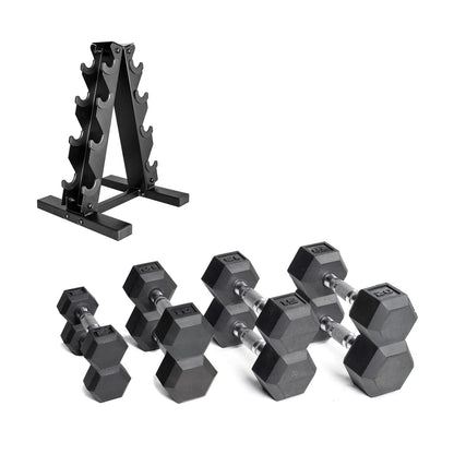 CAP Barbell 150 LB Coated Hex Dumbbell Weight Set with Vertical Rack, Black