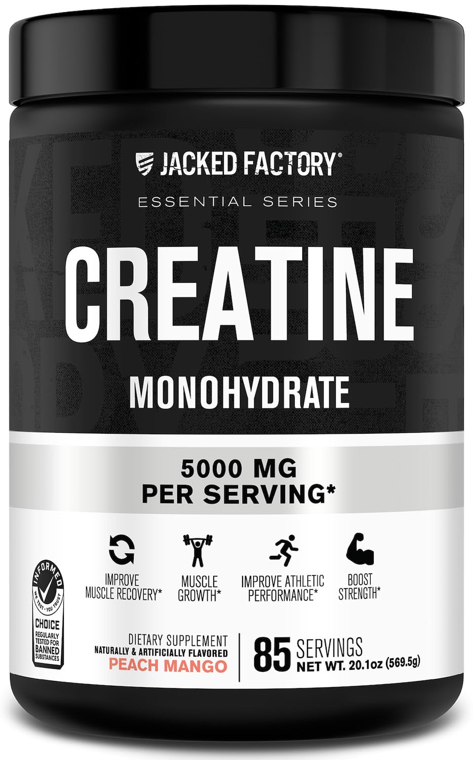 Jacked Factory Creatine + Glutamine - Creatine Supplement with L-Glutamine for Muscle Recovery, Muscle Growth, Increased Strength, Enhanced Energy Output, and Gut Health - 30 Servings, Unflavored