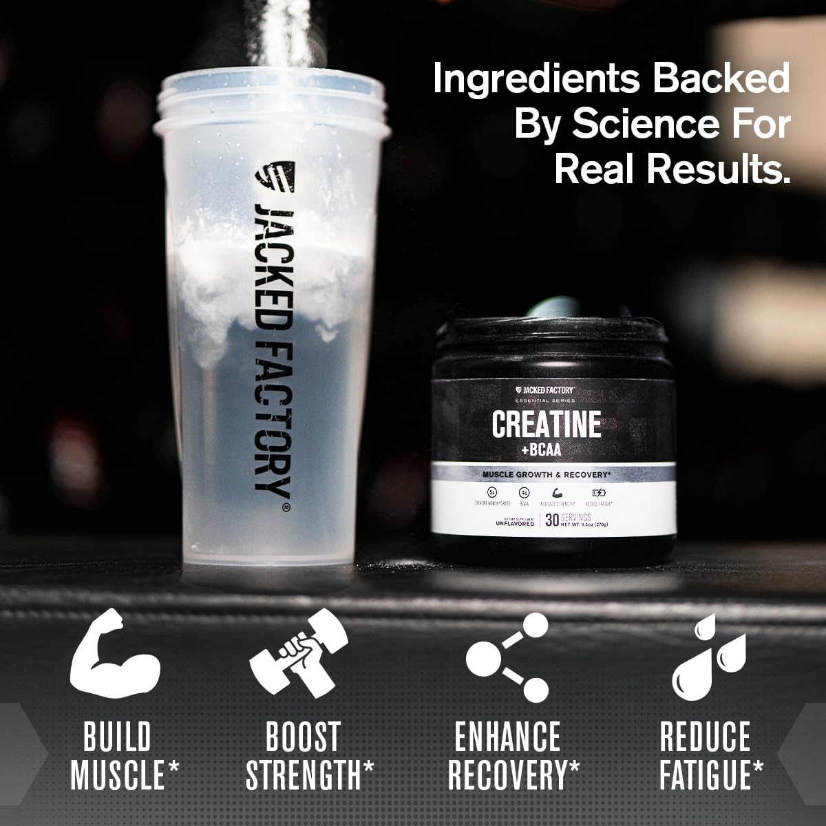Jacked Factory Creatine + Glutamine - Creatine Supplement with L-Glutamine for Muscle Recovery, Muscle Growth, Increased Strength, Enhanced Energy Output, and Gut Health - 30 Servings, Unflavored