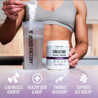 Jacked Factory Creatine + Glutamine - Creatine Supplement with L-Glutamine for Muscle Recovery, Muscle Growth, Increased Strength, Enhanced Energy Output, and Gut Health - 30 Servings, Unflavored