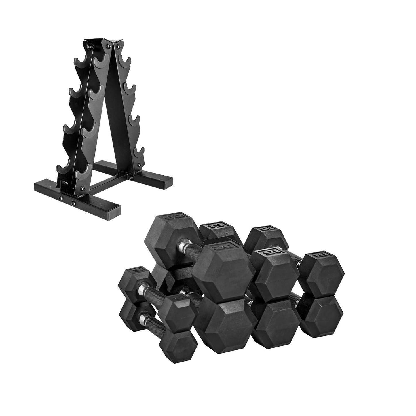 CAP Barbell 150 LB Coated Hex Dumbbell Weight Set with Vertical Rack, Black