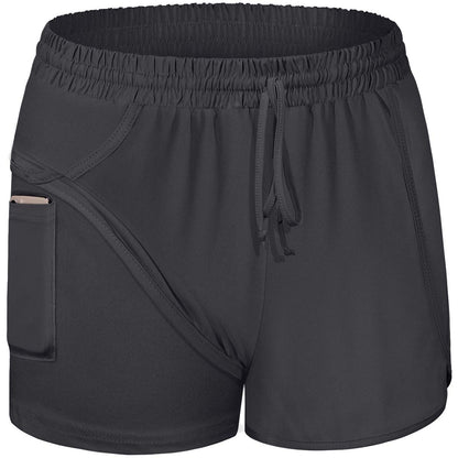 BLEVONH Women Yoga Running Shorts 2 in 1 Workout Athletic Shorts with Pockets Black Grey XL