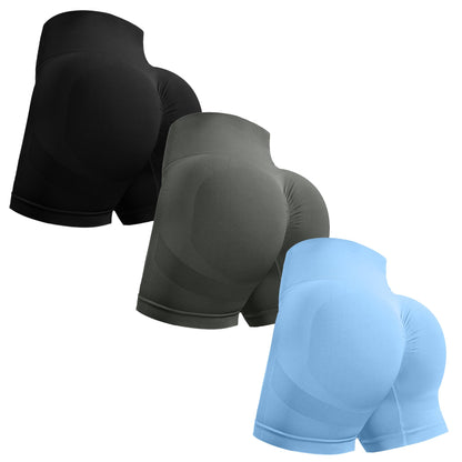 OVESPORT 3 Piece Workout Shorts for Women Seamless Scrunch Butt Lifting High Waisted Yoga Gym Booty Running Short Pants