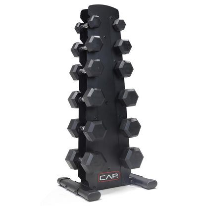 CAP Barbell 150 LB Coated Hex Dumbbell Weight Set with Vertical Rack, Black
