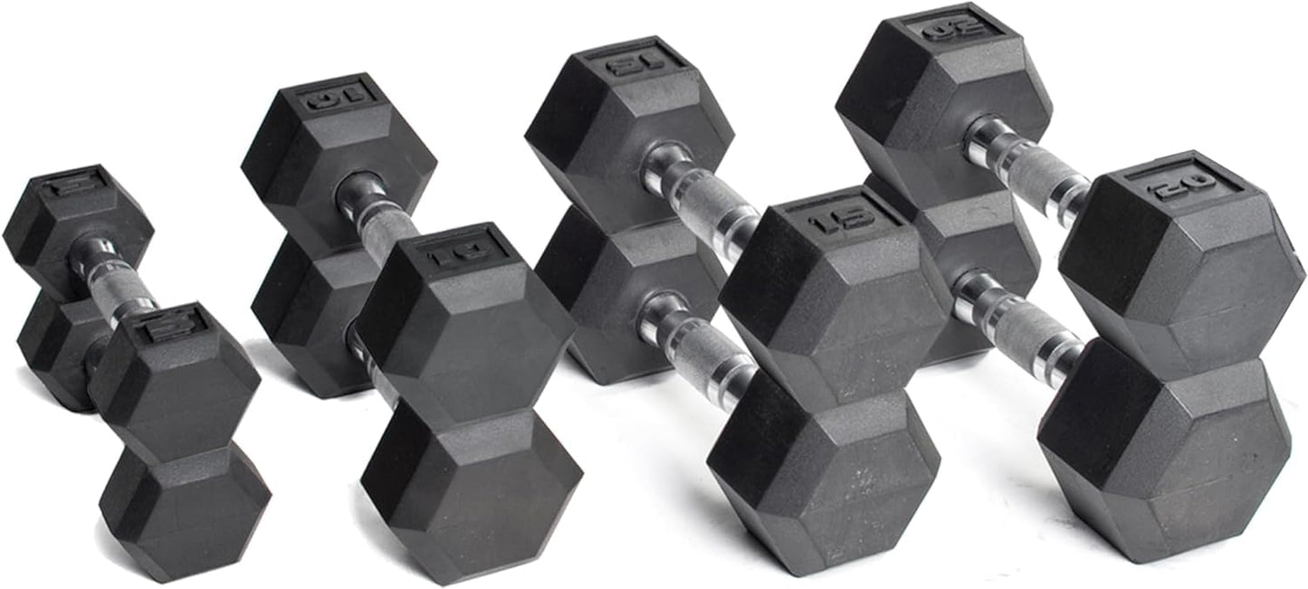 CAP Barbell 150 LB Coated Hex Dumbbell Weight Set with Vertical Rack, Black